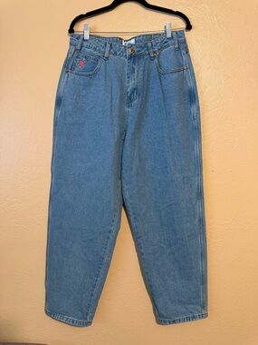 Cash Only Light Wash Jeans with Red Embroidered Logo